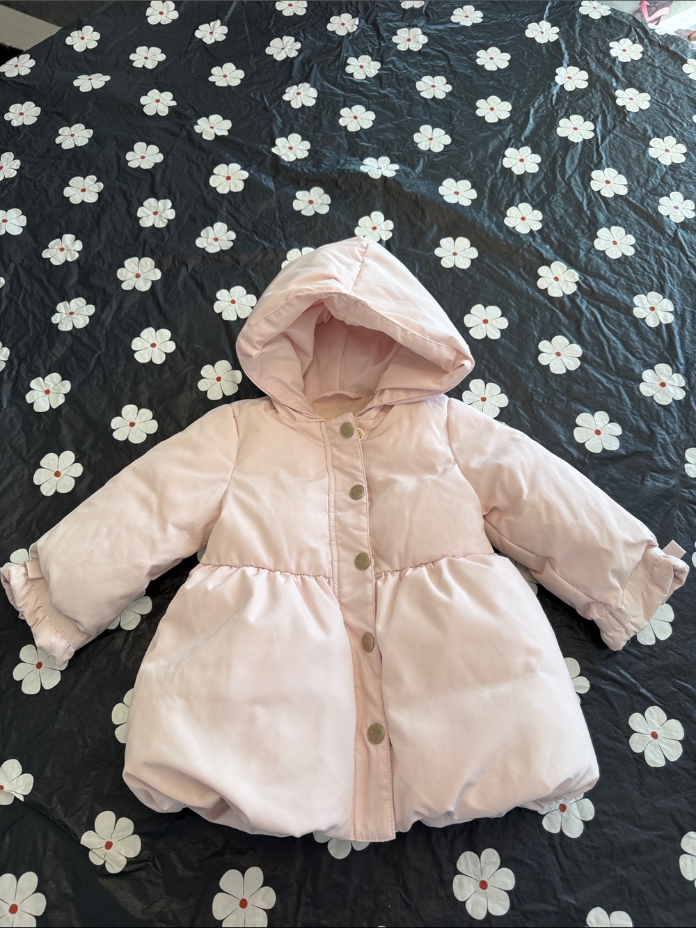 Armani Baby Powder Pink Hooded Flared Puffer Coat Jacket (Size 12M)